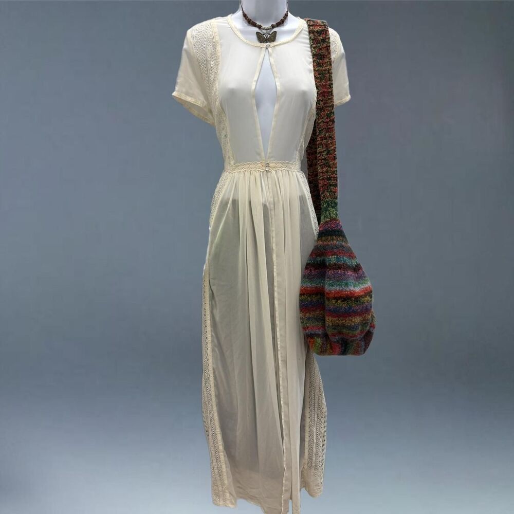 lauren conrad peasant flowy cottagecore retro lace sheer maxi kimono duster